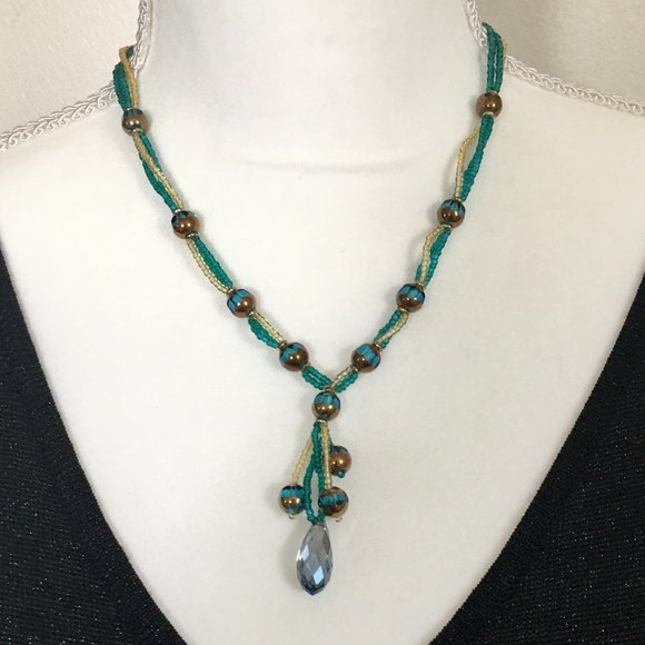 Boho Beaded Crystal Briolette Tassel Necklace - Picture 1 of 7